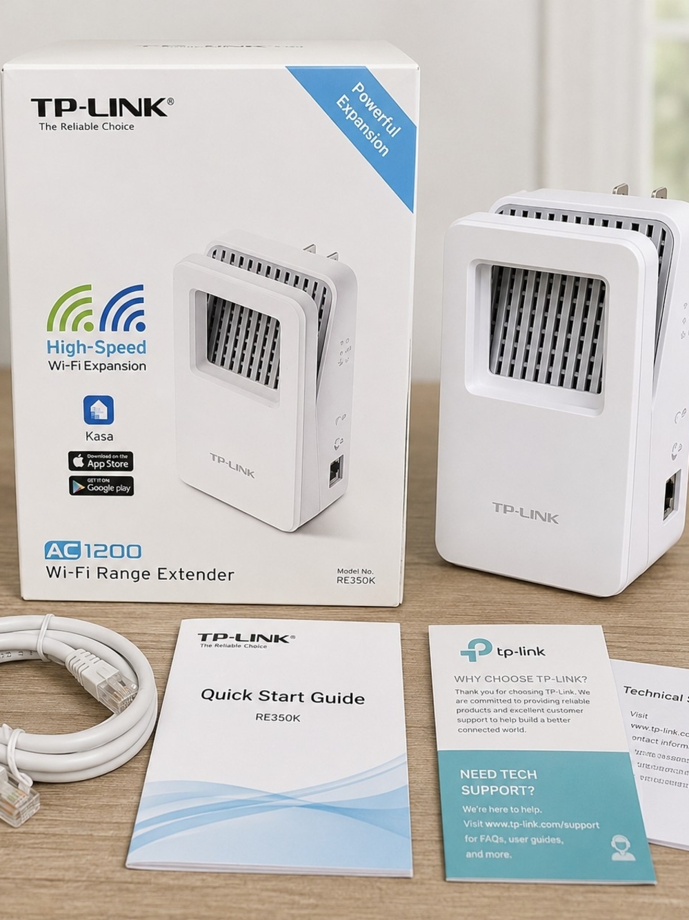 TP-Link RE350K AC1200 Dual Band WiFi Range Extender Box Cable Manuals
